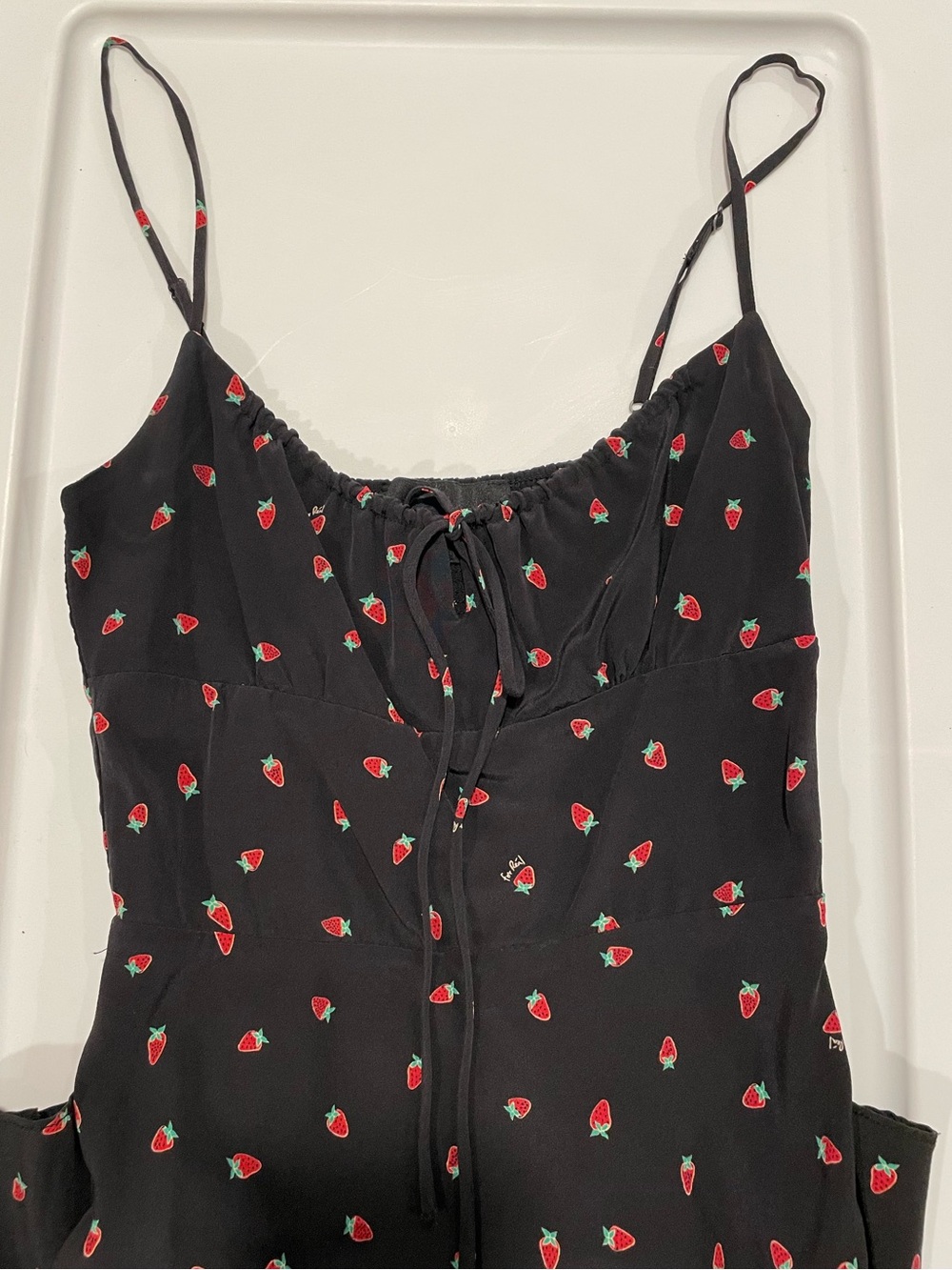 Realisation Par Black Strawberry-Print Spaghetti Strap Mini Dress